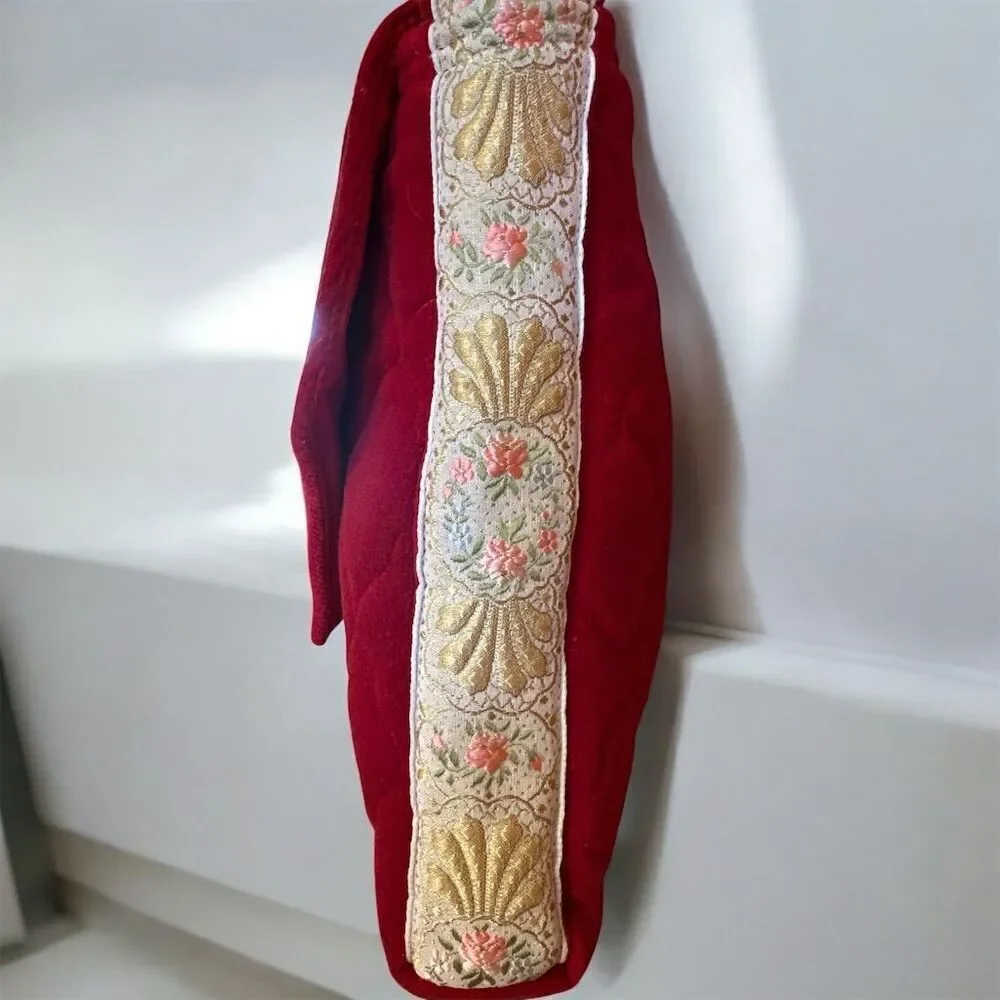 Carpet Bags of America Vintage 1960’s Red Quilted Floral Ribbon Shoulder Bag